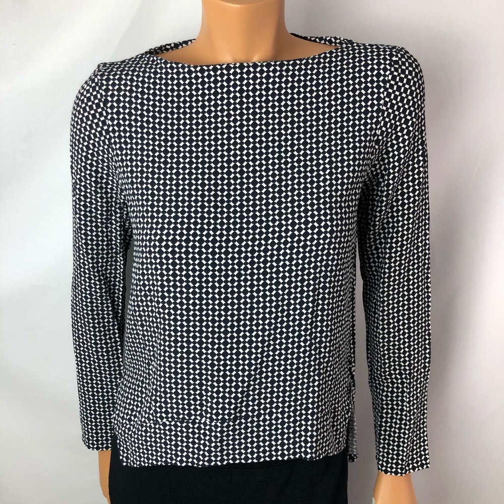 Zara black white geometric print boat neck blouseM